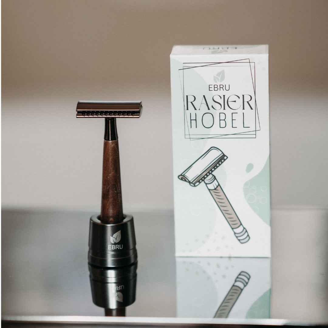 Rasierhobel Brownie + Rasierständer + 5 Klingen 100% plastikfrei