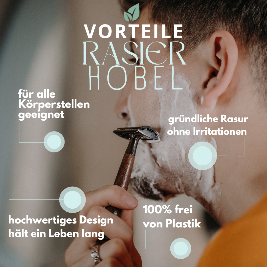 Rasierhobel Brownie + Rasierständer + 5 Klingen Vorteile
